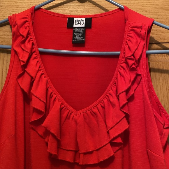 Studio 1940 Red Ruffled Tank Top - Picture 2 of 2